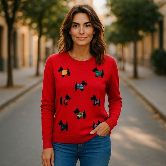 Talbots Sweaters - Talbots sz medium red crewneck Sottie Dog sweater cashmere blend